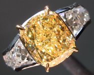 SOLD.....Yellow Diamond Ring: 2.80ct Fancy Intense Yellow Internally Flawless Cushion Cut GIA French Cut Diamonds R5009