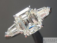 SOLD...Diamond Ring: 1.59ct K VVS1 Emerald Cut GIA Three Stone Ring Tapered Bullets R4884