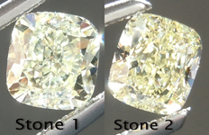 SOLD....Yellow Diamond Earrings: 1.15cts Fancy Light Yellow VS Cushion Cut Stud Earrings R5005
