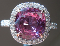 SOLD......Sapphire Ring: 3.01ct Deep Purple Pink Cushion Cut Sapphire Diamond Halo Ring R5028