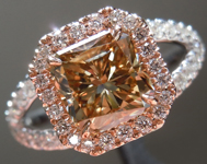 SOLD...Brown Diamond Ring: 1.66ct Fancy Yellow Brown I1 Radiant Cut Split Shank Halo R5148
