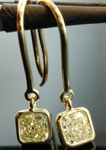 SOLD.... Yellow Diamond Earrings: 1.28cts Fancy Light Yellow Radiant Cut Diamond Dangle Earrings R5112