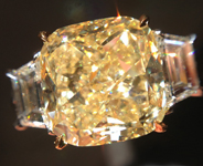 SOLD....Three Stone Diamond Ring: 3.70ct Fancy Light Yellow SI2 Cushion Cut GIA Trapezoid R5235