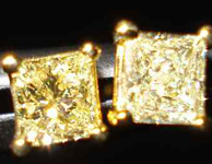 SOLD.....Yellow Diamond Earrings: .44cts Fancy Yellow VS Princess Cut Diamond Stud Earrings R2027