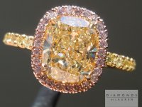 SOLD...Yellow Cushion Diamond Ring: 1.71ct W-X VVS2 Cushion Cut GIA Pink Halo R5286