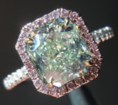 SOLD....Green Diamond Ring: 2.29ct Fancy Yellow-Green SI1 Radiant Cut GIA Pink Diamond Halo R5332