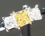 SOLD.......Yellow Diamond Ring: .43ct Fancy Intense Yellow VS2 Princess Cut GIA Three Stone R5380
