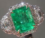 SOLD...Emerald and Diamond Ring: 2.07ct Emerald Three Stone Diamond Halo Ring R5403