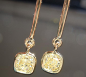 SOLD.... Yellow Diamond Earrings: .80cts Y-Z SI2 Cushion Cut Diamond Dangle Earrings R5458