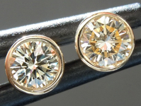 SOLD...Yellow Diamond Earrings: .34cts W-X VS1 Round Brilliant Bezel Set Studs R4568