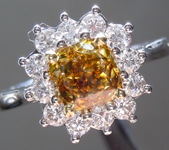 SOLD...Yellow Diamond Ring: 1.02ct Fancy Deep Brownish Yellow VS1 Cushion Cut GIA Princess Halo R5585