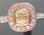 SOLD...Yellow Diamond Ring: .55ct W-X Internally Flawless Cushion Cut GIA Pink Halo R5655