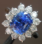 SOLD.... Sapphire and Diamond Halo RIng: 3.03ct Blue Cushion Cut Sapphire Beautiful Blue Color R5775