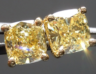 SOLD....Yellow Diamond Earrings: 1.50ctw Fancy Intense Yellow Cushion Cut Diamond Stud Earrings R5711