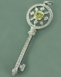 SOLD...Yellow Diamond Pendant: .91ct Fancy Light Yellow SI1 Cushion Cut GIA Diamond Key Pendant R5786