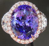 SOLD...Tanzanite Ring: 7.68ct Oval Shape Tanzanite Three Stone Diamond Halo Ring R6115