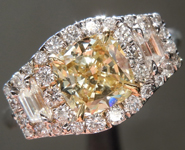 SOLD.....  Yellow Diamond Ring: .71ct Fancy Yellow VS2 Cushion Cut Three Stone Diamond Halo Ring R6113