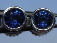 SOLD...Sapphire Earrings: 1.08ctw Blue Round Brilliant Sapphire Stud Earrings R6155