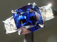 SOLD...Sapphire and Diamond Ring: 3.18ct Blue Cushion Cut Sapphire .87ct E-F sides R6156