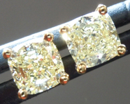 SOLD...Yellow Diamond Earrings: .82ctw Fancy Light Yellow VS Cushion Cut Diamond Stud Earrings R6220