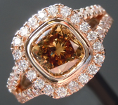 SOLD....Brown Diamond Ring: 1.53ct Fancy Deep Yellow Brown SI2 Cushion Cut Diamond Halo Ring R6197