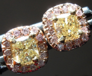 SOLD.........Diamond Earrings: .62cts Fancy Yellow VS Cushion Cut Diamond Halo Earrings R6260
