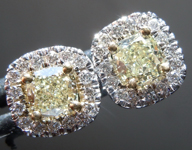 SOLD...Yellow Diamond Earrings: .90cts W-X SI1 Cushion Cut Diamond Halo Earrings R6490
