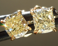 SOLD...Yellow Diamond Earrings: .82ctw Fancy Light Yellow VS Cushion Cut Diamond Stud Earrings R6530
