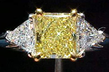 SOLD....Three Stone Diamond Ring - GIA Fancy Intense Yellow Diamond Ring w/trilliants TRADE UP SPECIAL R551