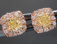 SOLD.....Diamond Earrings: .50cts Fancy Yellow SI Cushion Cut Pink Lemonade™ Diamond Earrings R6961