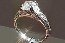 Semi Mount-Custom Platinum Antique-style hand-engraved