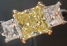 SOLD....Three Stone Diamond Ring- GIA 1.14ct VS1 Princess Cut Fancy Yellow Diamond Ring w/Princess R1333