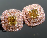 0.46cts Greenish Yellow VS Cushion Cut Diamond Earrings R8948