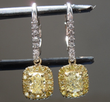 SOLD...1.01cts Yellow Cushion Cut Diamond Earrings R9923