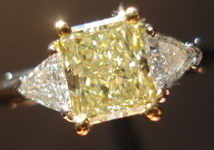 SOLD.... Three Stone Diamond Ring: GIA1.16ct Yellow Radiant Diamond Trilliant Platinum Ring R1545