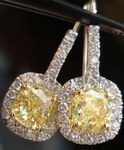 SOLD...Halo Diamond Earrings - Matching 2.22tw Fancy Yellow Cushion Centers GIA R2049