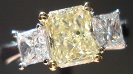 SOLD....Three Stone Diamond Ring 1.08 Light Yellow VVS2 Radiant Diamond GIA Princess Cut Sides R1720