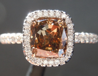 SOLD....1.43ct Orange Brown VS2 Cushion Cut Diamond Ring R6763