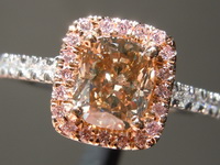 SOLD....Brown Diamond Ring: 1.02ct Fancy Yellow Brown VS1 Cushion Modified Brilliant Pink Diamond Halo Ring R7074