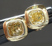 SOLD...Yellow Diamond Earrings: .62ctw Fancy Intense Brownish Yellow Cushion Cut Diamond Earrings R7389