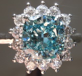 SOLD...2.20ct Bluish Green Cushion Cut Lab Grown Diamond Ring R9411